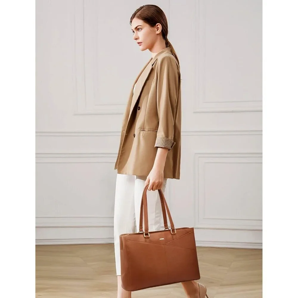 Laptop Tote Bag Waterproof PU Leather 15.6 Inch Women Business Work